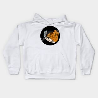 Vinyl - Cat gold and white and Butterlfy blue and red minimalist line art Kids Hoodie